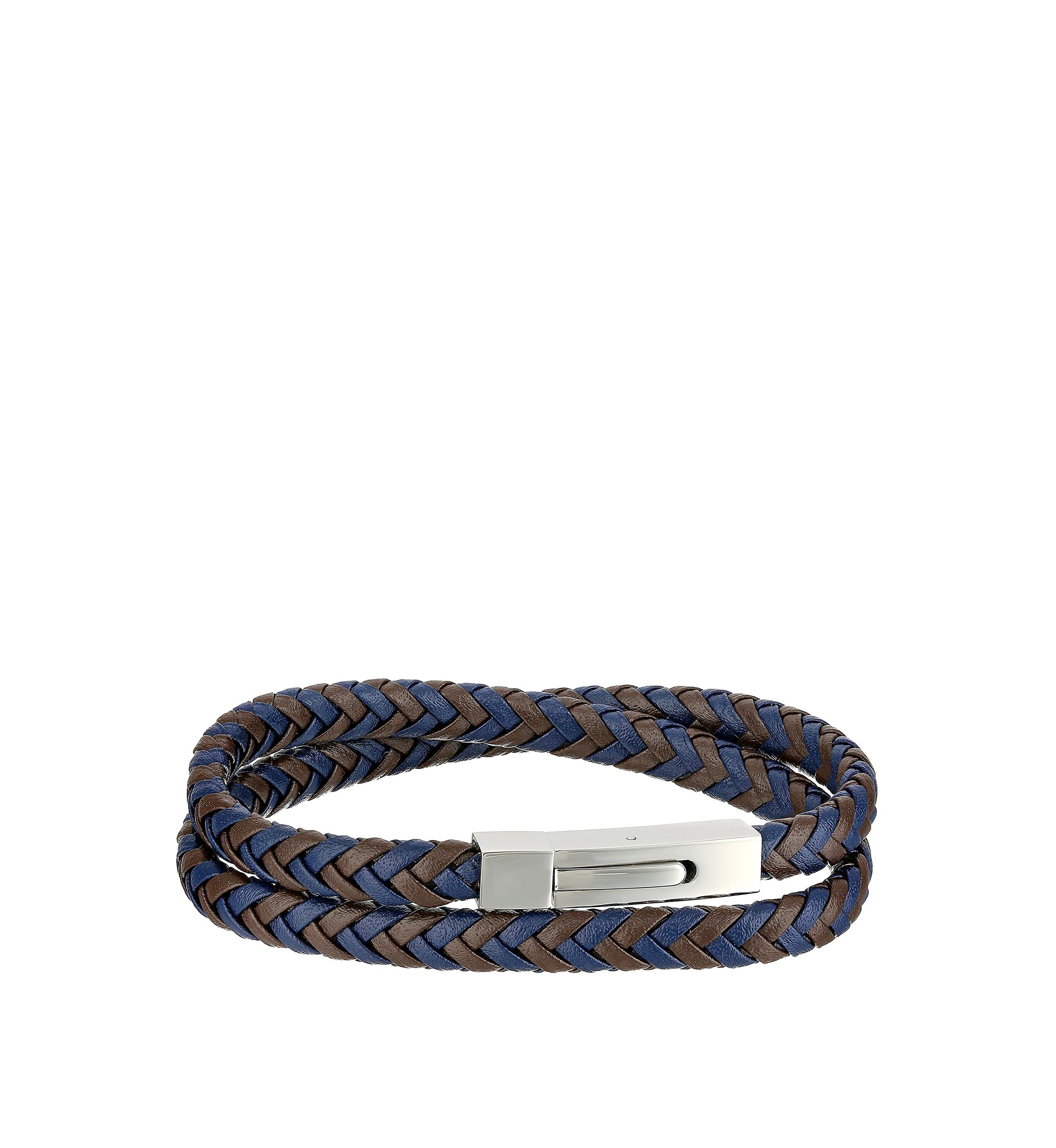 Stainless Steel with Two Tone Leather Bracelet