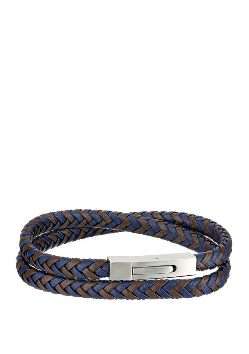 Stainless Steel with Two Tone Leather Bracelet