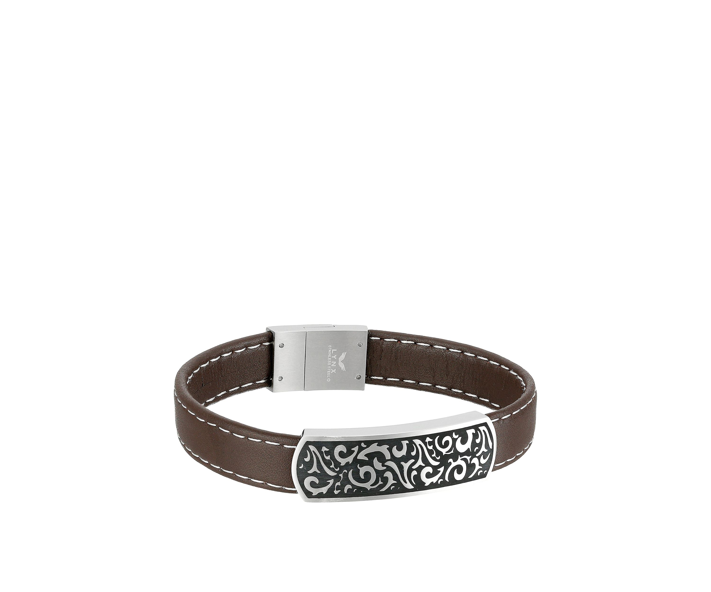 Stainless Steel Brown Leather ID Bracelet