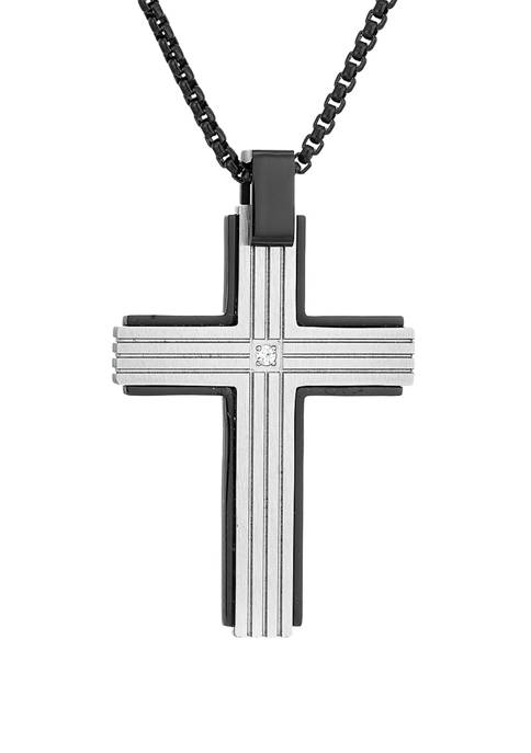 1/10 ct. t.w. Cubic Zirconia Stainless Steel Cross Pendant with 24 Inch Round BIP Chain