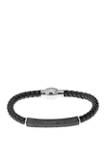 Stainless Steel Black Leather and BIP 8.5 Inch Bracelet