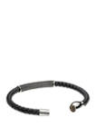 Stainless Steel Black Leather and BIP 8.5 Inch Bracelet