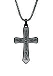 1/10 ct. t.w. Cubic Zirconia Stainless Etched Cross Pendant with BIP and 24 Inch BIP Round Box Chain