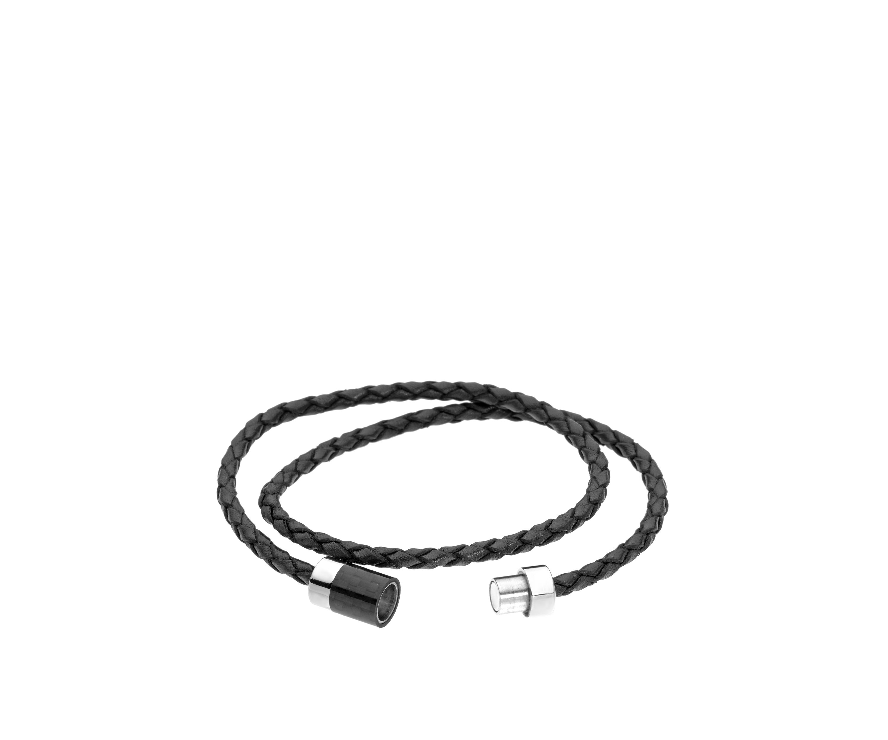 Stainless Black Leather and Carbon Bracelet with Magnetic Clasp
