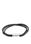Black Leather Bracelet with Stainless Steel Magnetic Clasp