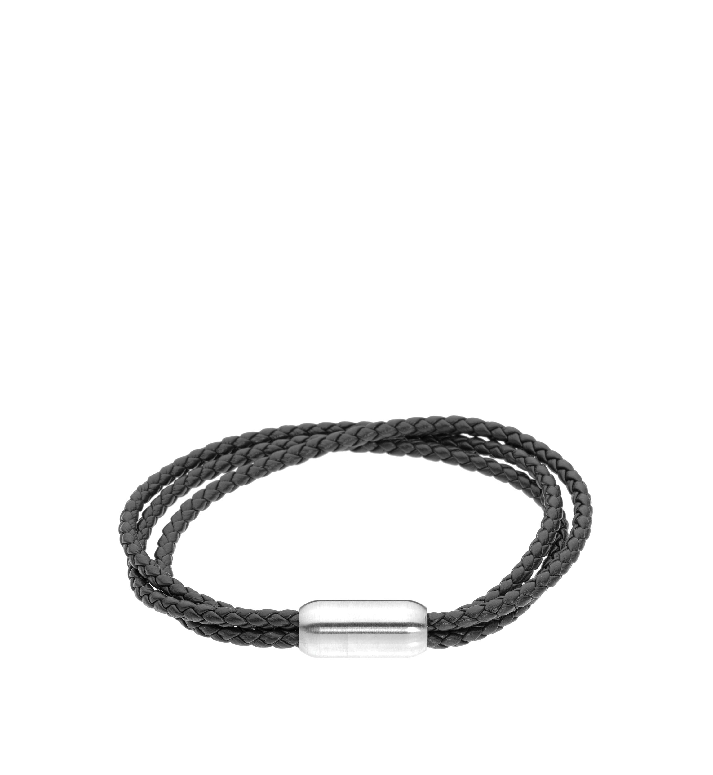 Black Leather Bracelet with Stainless Steel Magnetic Clasp