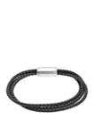 Black Leather Bracelet with Stainless Steel Magnetic Clasp