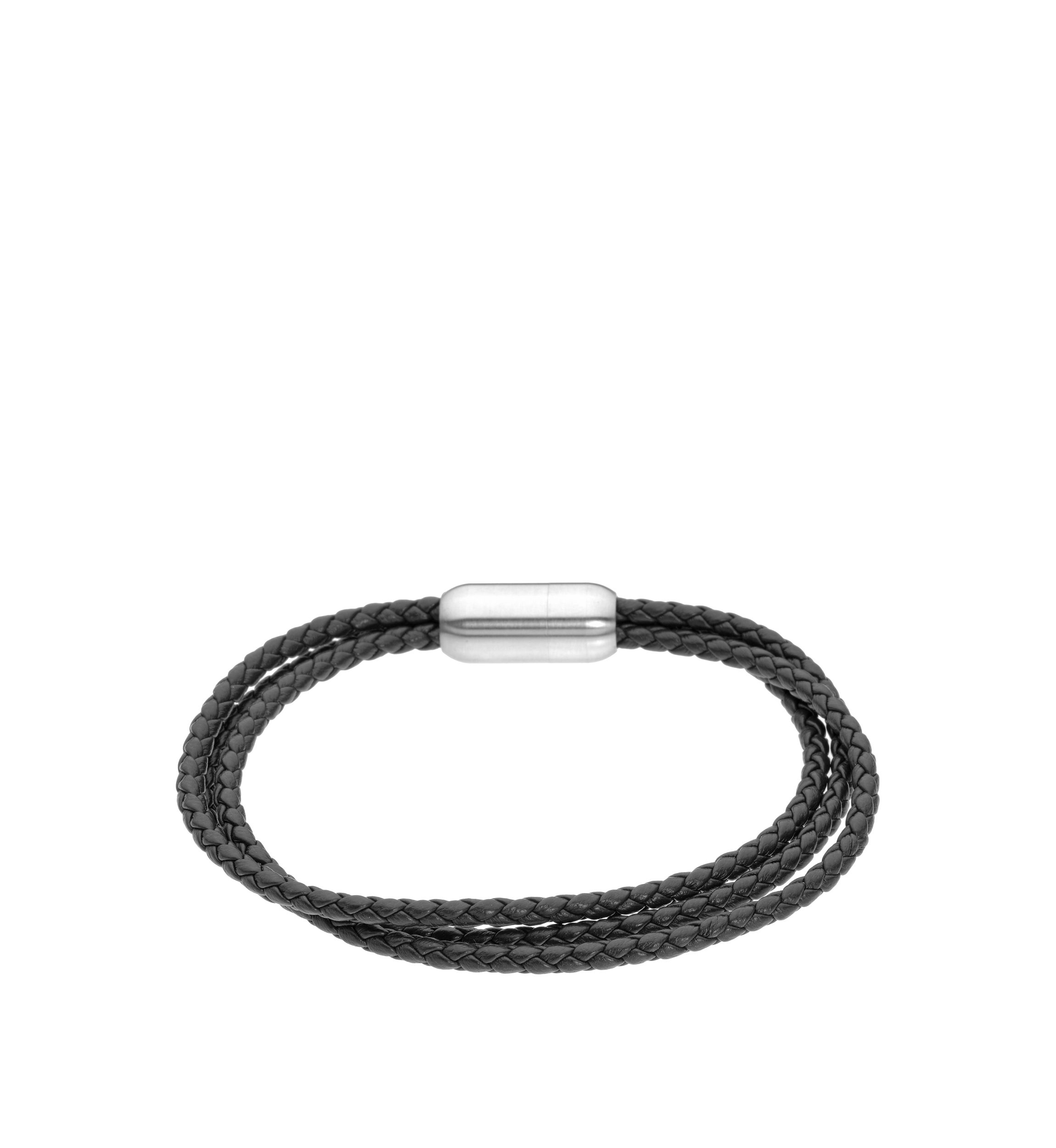 Black Leather Bracelet with Stainless Steel Magnetic Clasp