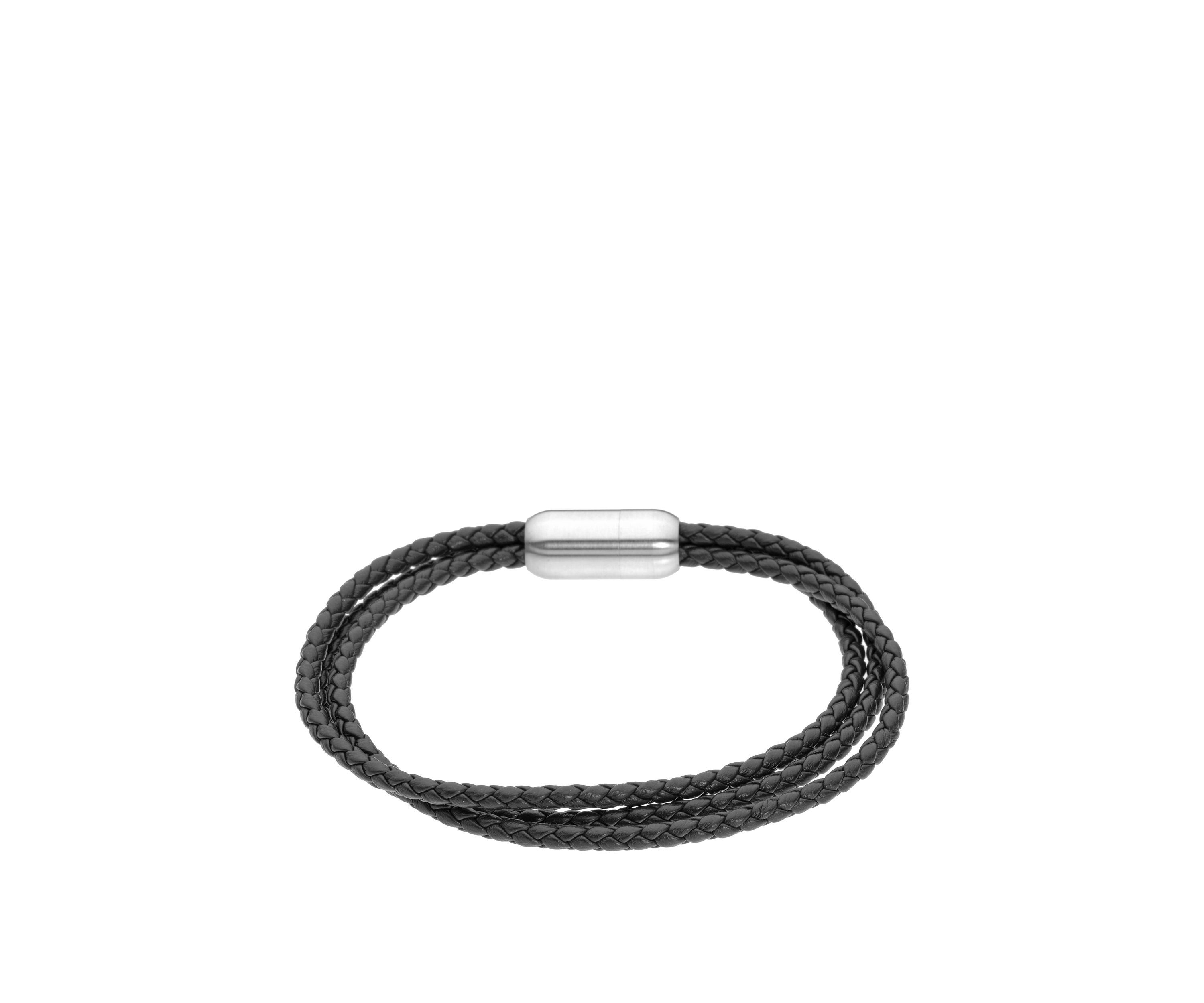 Black Leather Bracelet with Stainless Steel Magnetic Clasp