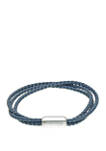 Stainless Blue Leather Bracelet with Magnetic Clasp