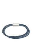 Stainless Blue Leather Bracelet with Magnetic Clasp