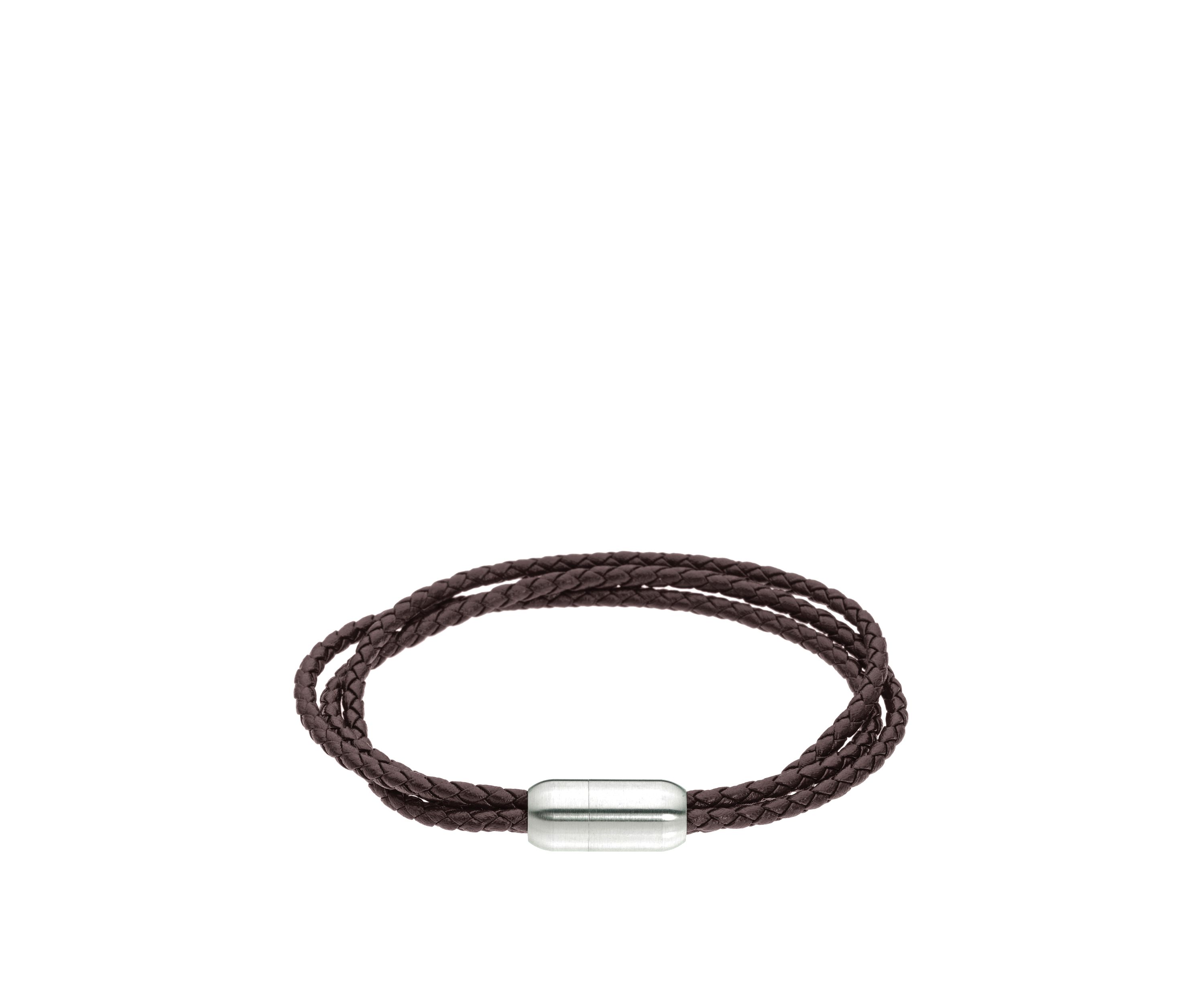 Stainless Steel Brown Leather Bracelet with Magnetic Closure