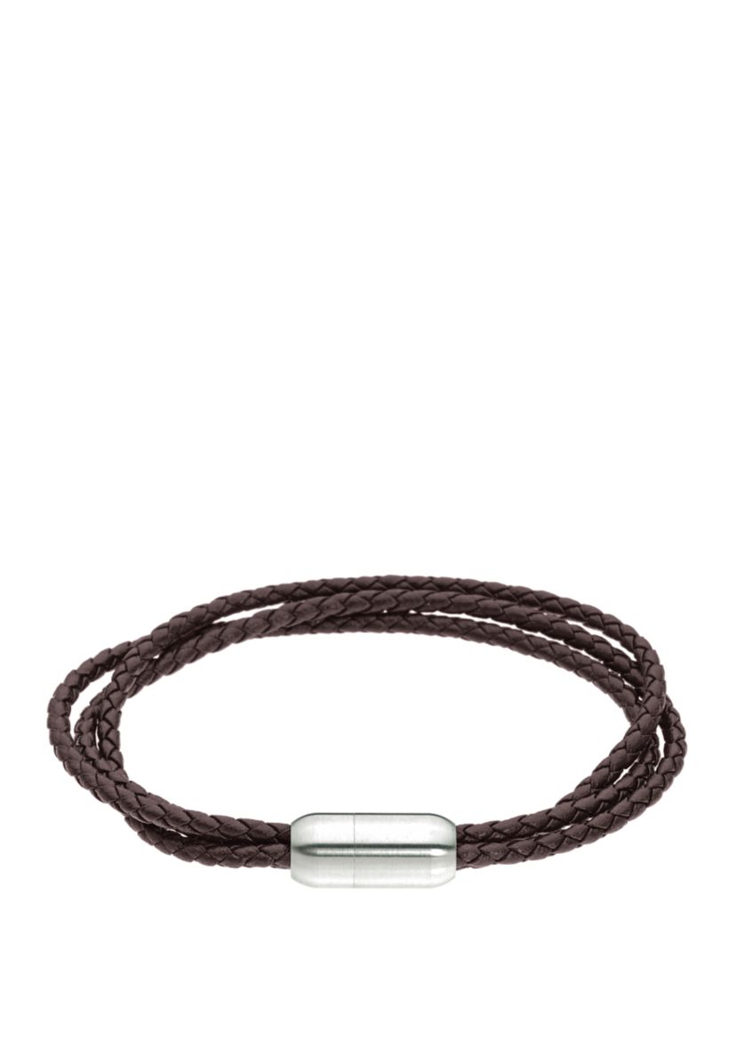 Stainless Steel Brown Leather Bracelet with Magnetic Closure