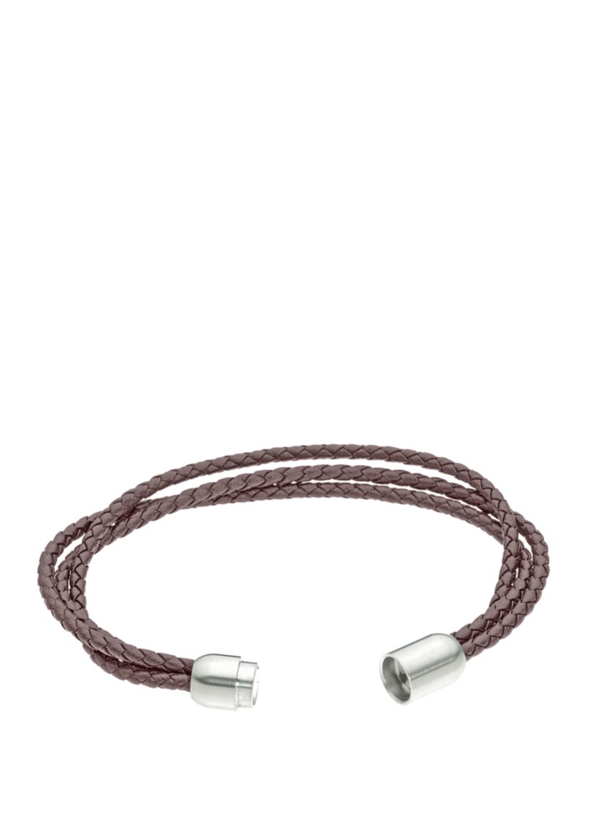 Stainless Steel Brown Leather Bracelet with Magnetic Closure