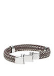 Stainless Steel and Brown Leather Bracelet with Magnetic Extender Closure