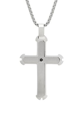 Belk & Co Men's Stainless Steel Cross Pendant Necklace on 24 Inch Rhodium Box Chain, Silver