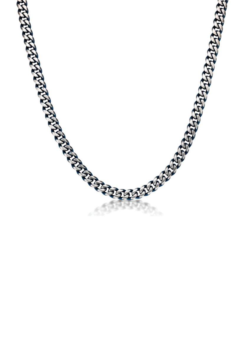 Stainless Steel 10 Millimeter Curb Chain Necklace with Blue Ion Plating, 24 Inch