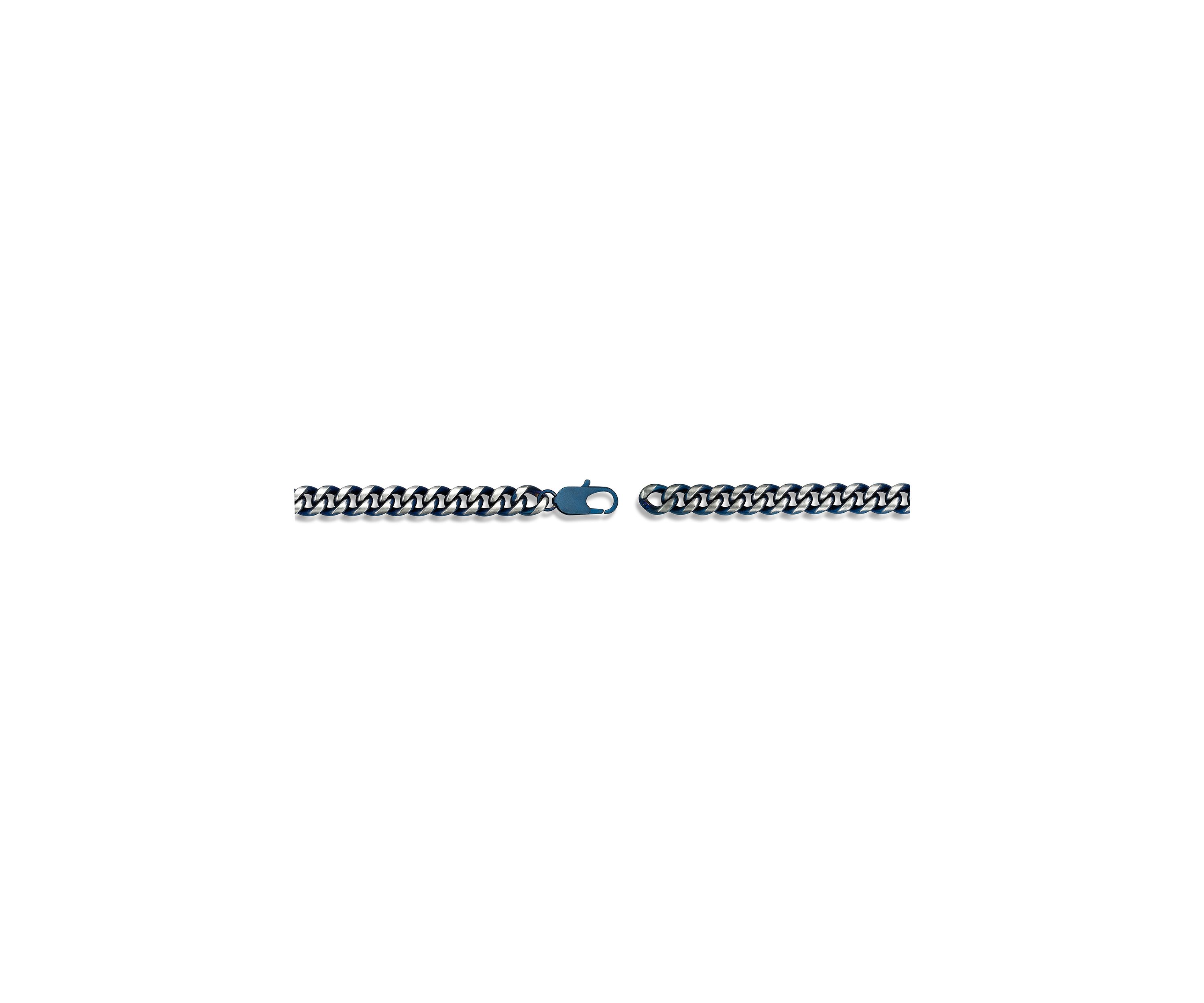 Stainless Steel 10 Millimeter Curb Chain Necklace with Blue Ion Plating, 24 Inch