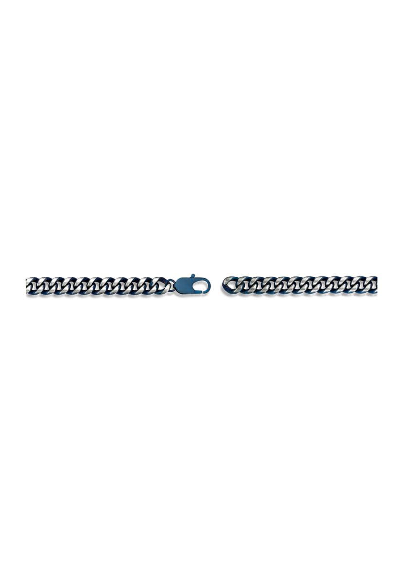 Stainless Steel 10 Millimeter Curb Chain Necklace with Blue Ion Plating, 24 Inch