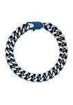 Stainless Steel 10 Millimeter Curb Chain Bracelet with Blue Ion Plating, 8.5 Inch