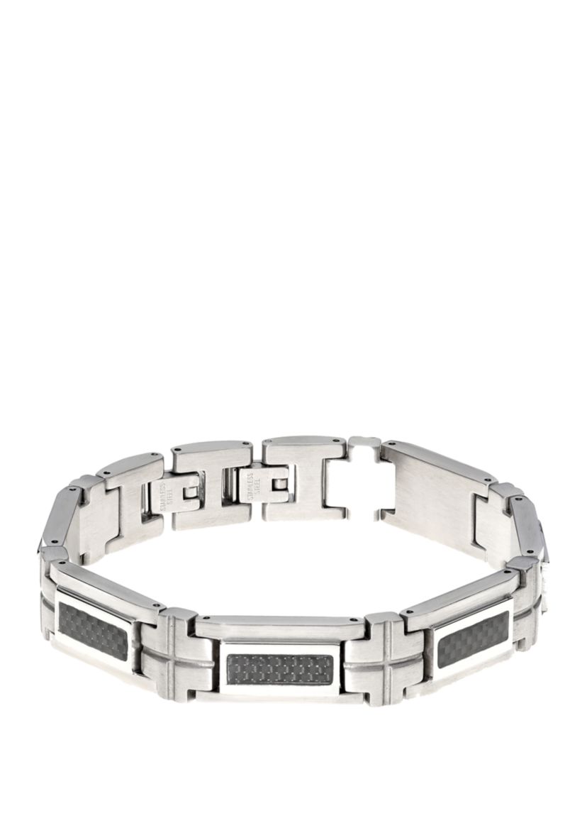 Stainless Steel Bracelet with Carbon Fiber and Extender Lock
