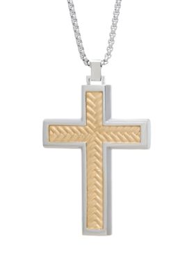 Belk & Co Men's Stainless Cross Pendant Necklace on 24 Inch Rhodium Box Chain