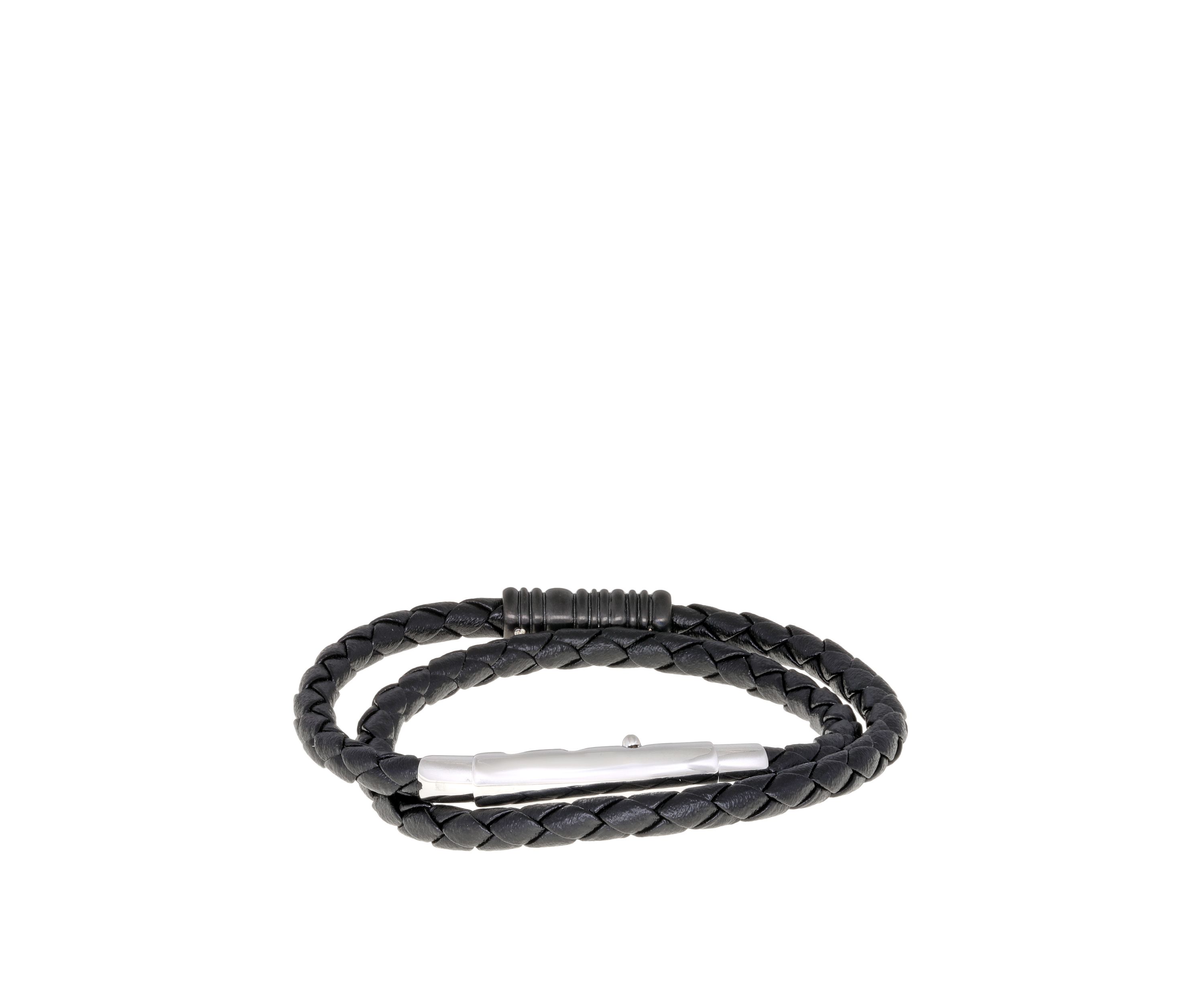 Stainless Steel Black Braided Leather Leather Bracelet with Adjustable Clasp and Black Ion Plating