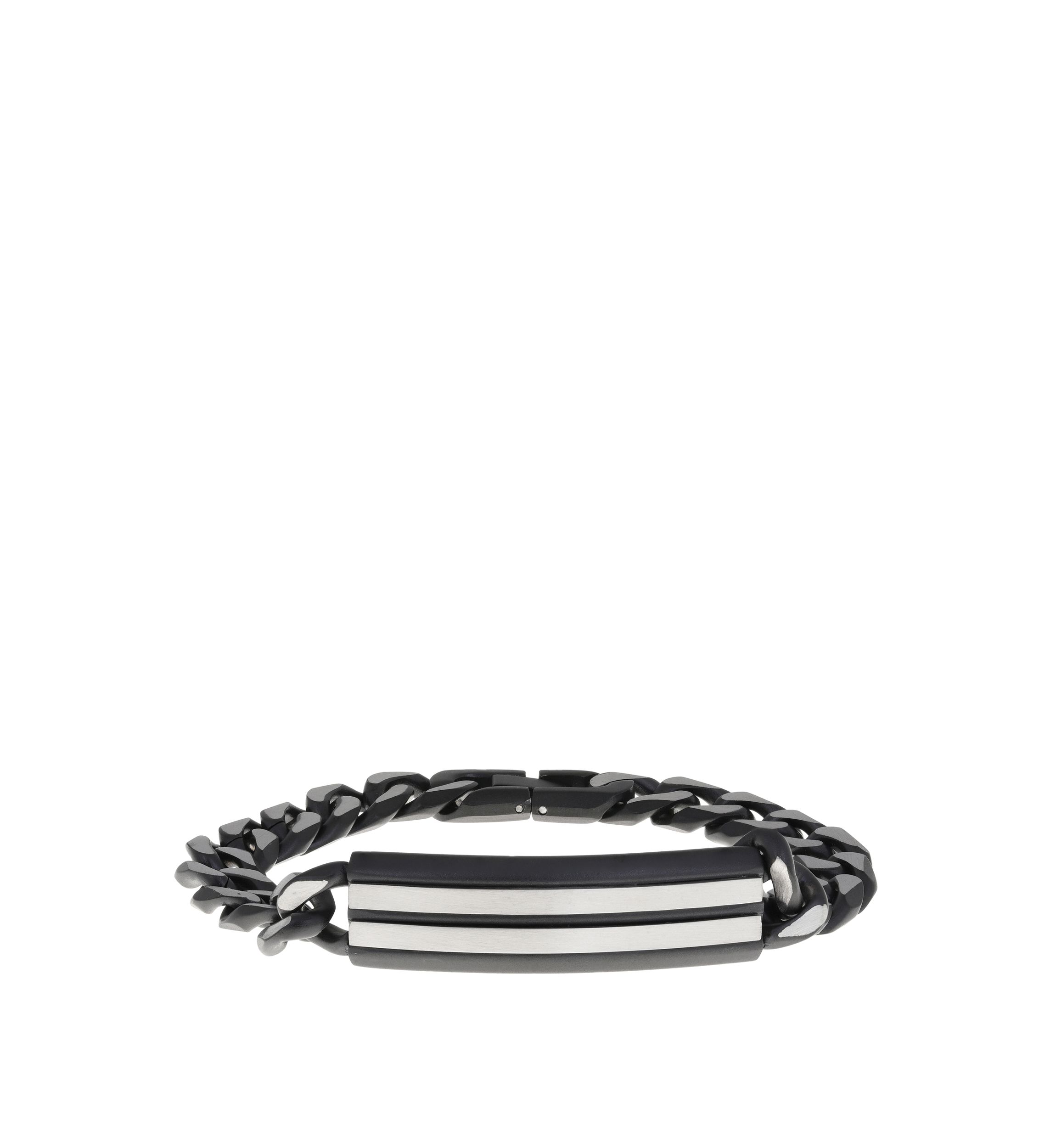 Stainless Steel Black Ion Plated ID Bracelet with Curb Chain