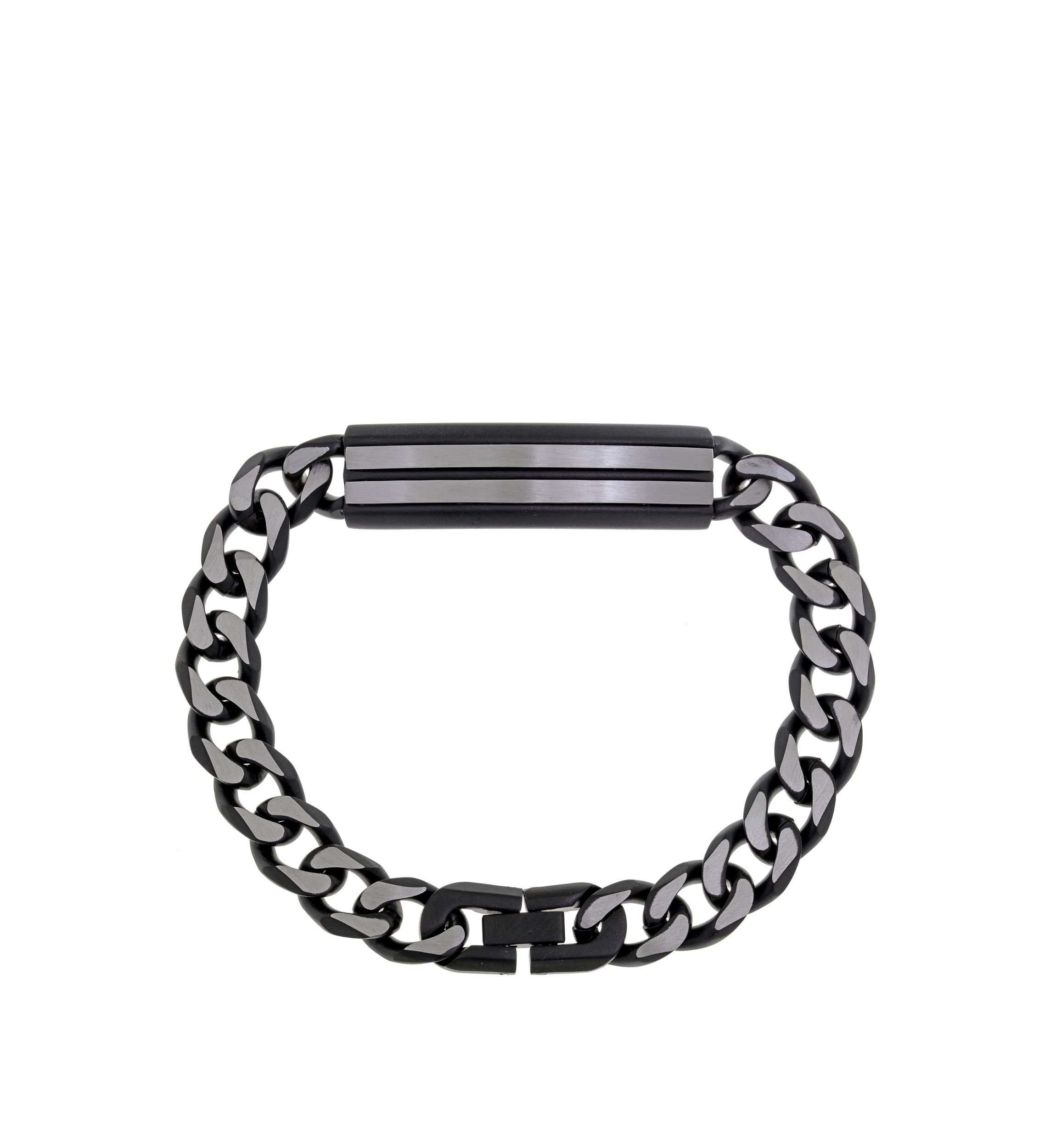 Stainless Steel Black Ion Plated ID Bracelet with Curb Chain