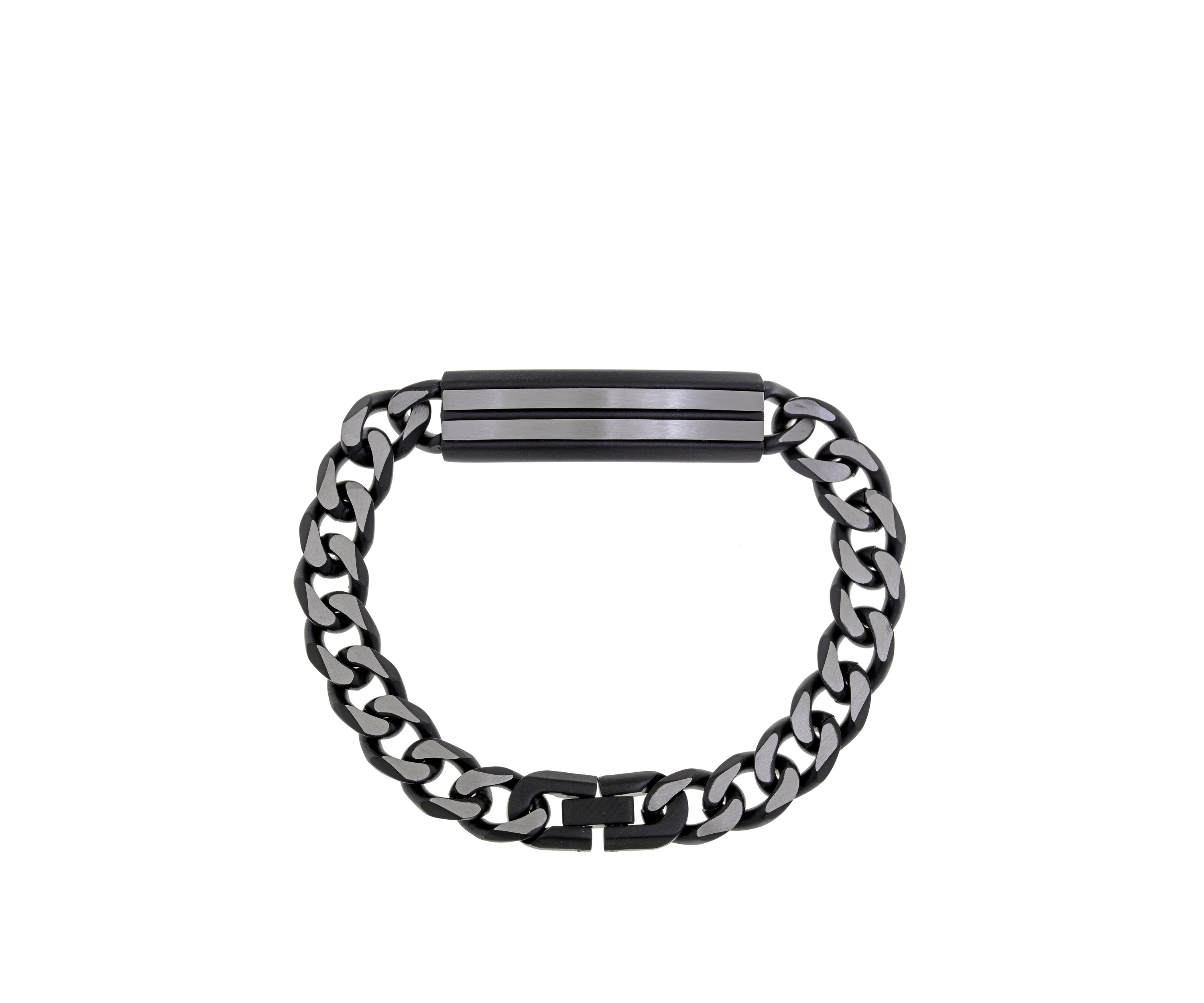 Stainless Steel Black Ion Plated ID Bracelet with Curb Chain
