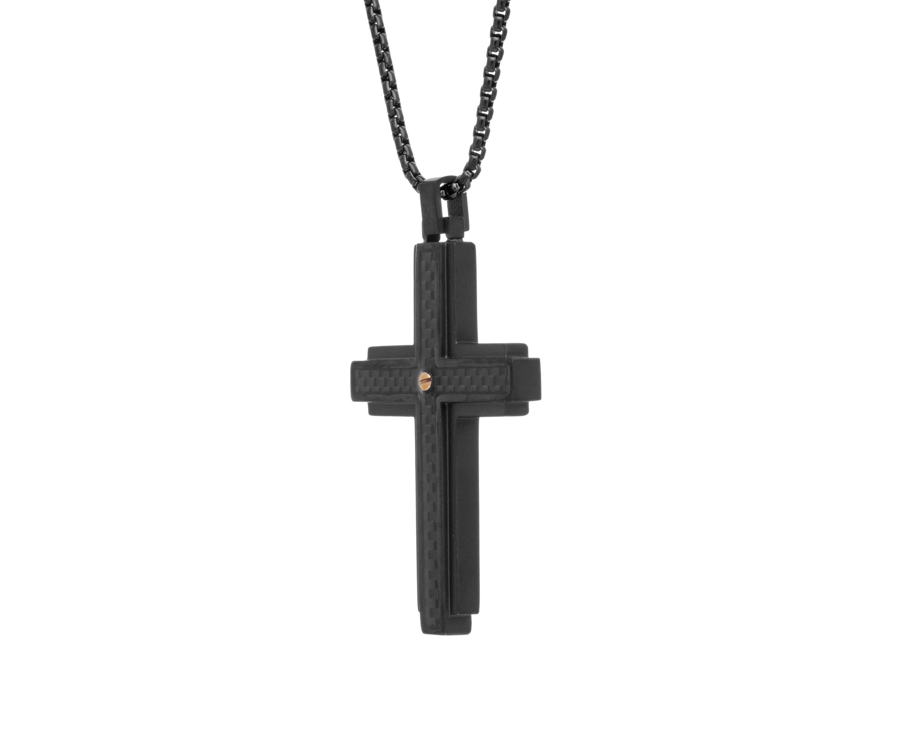 Stainless Cross Pendant Necklace on 24 Inch Rhodium Box Chain 