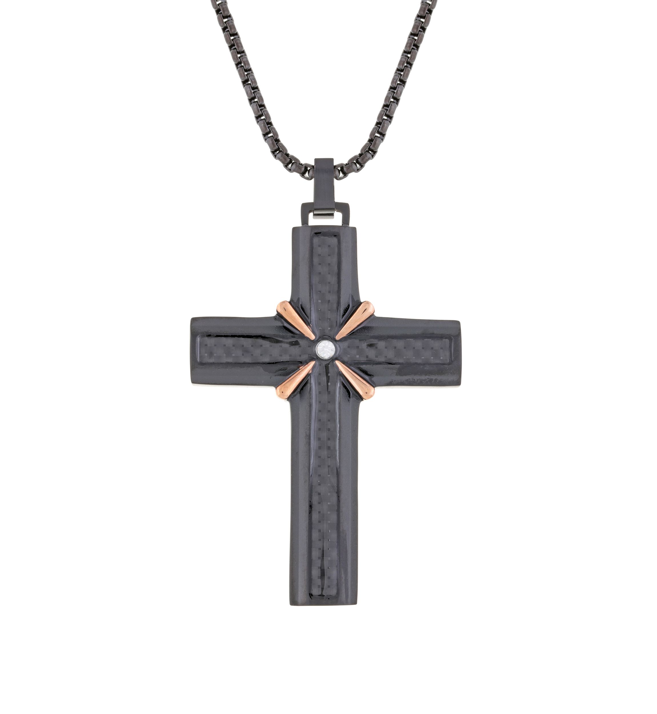 Stainless Cross Pendant Necklace on 24 Inch Box Chain 