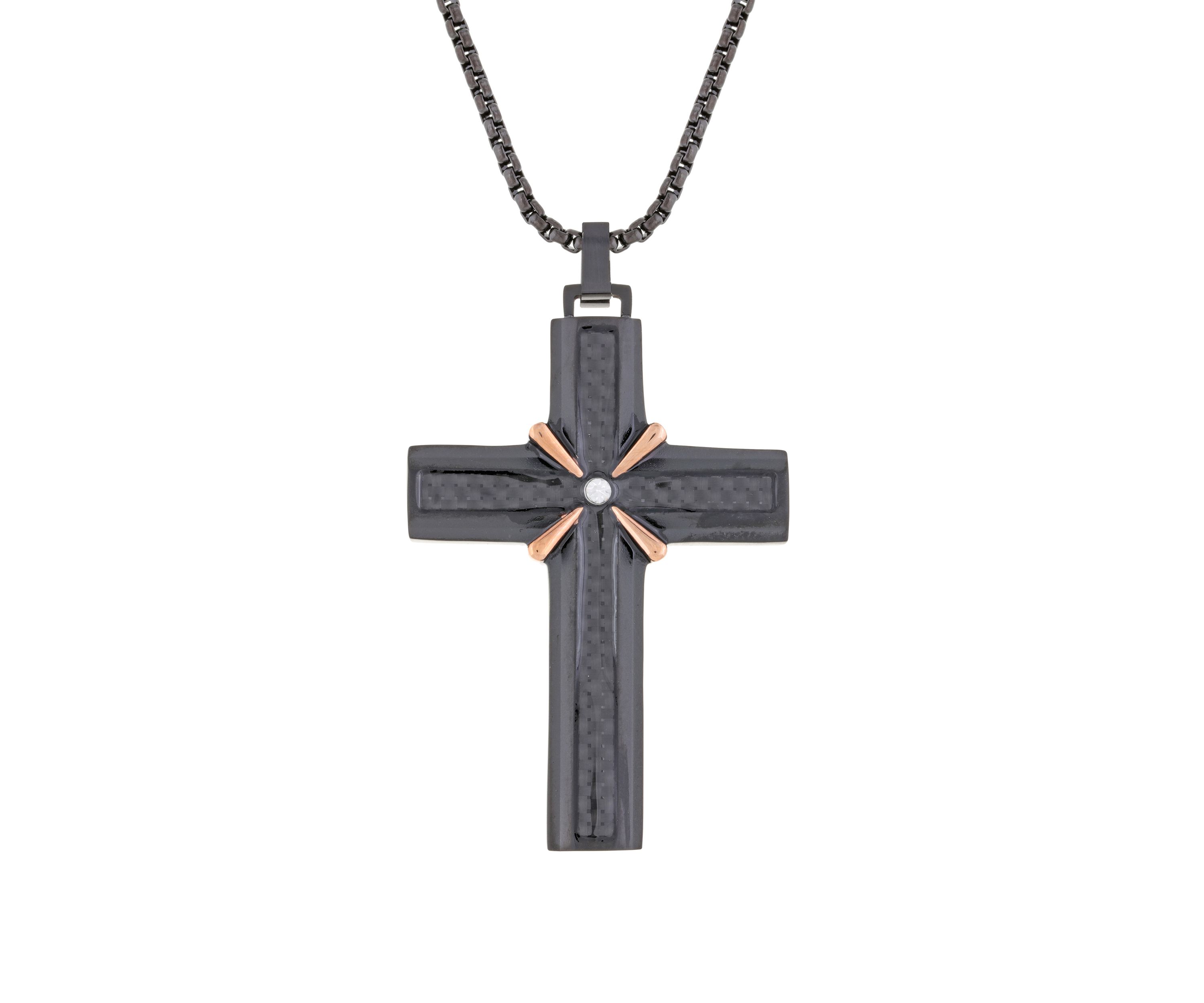 Stainless Cross Pendant Necklace on 24 Inch Box Chain 