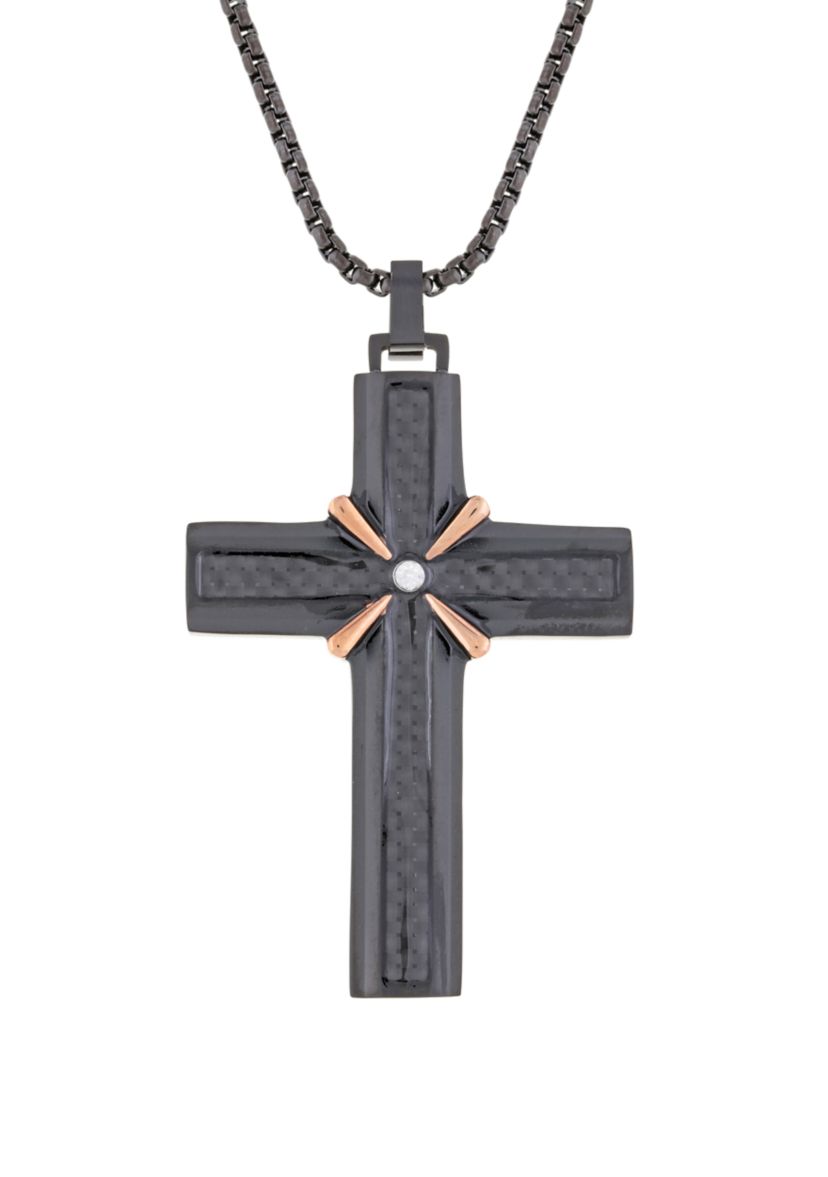 Stainless Cross Pendant Necklace on 24 Inch Box Chain 