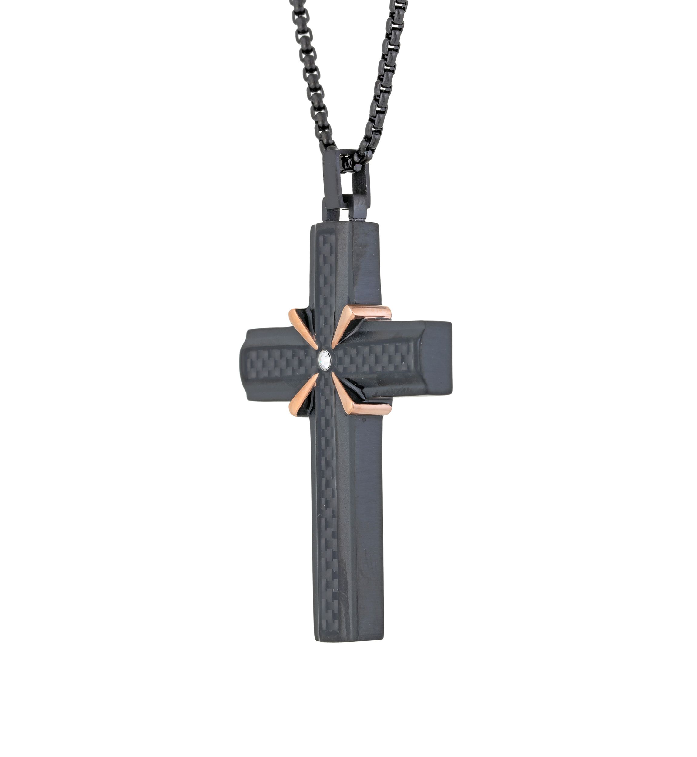 Stainless Cross Pendant Necklace on 24 Inch Box Chain 