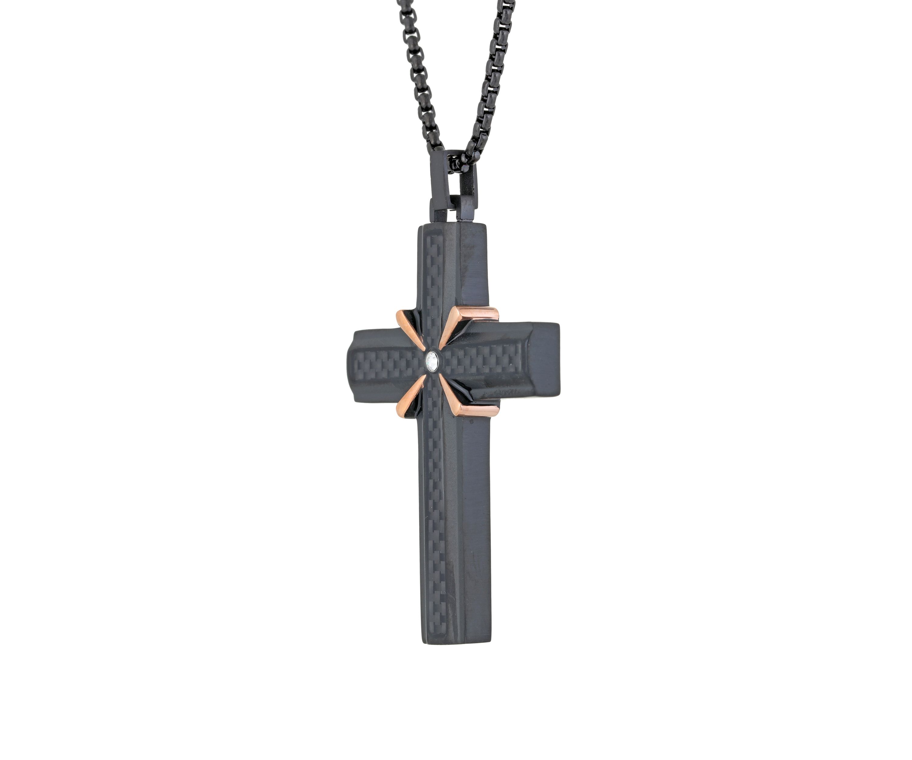 Stainless Cross Pendant Necklace on 24 Inch Box Chain 