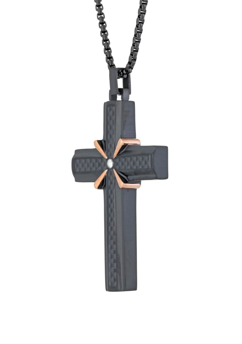 Stainless Cross Pendant Necklace on 24 Inch Box Chain 