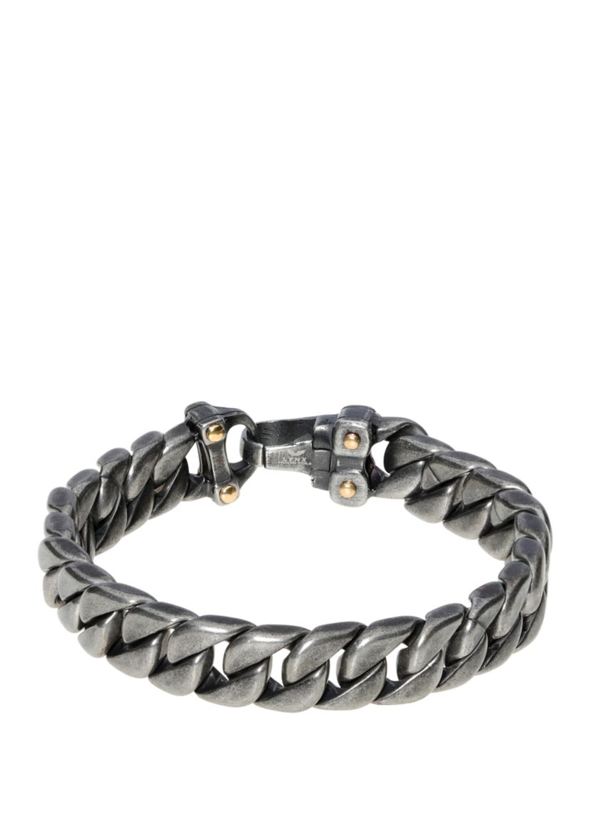 Stainless Steel Curb Chain Bracelet with Black and Gold Ion Plating