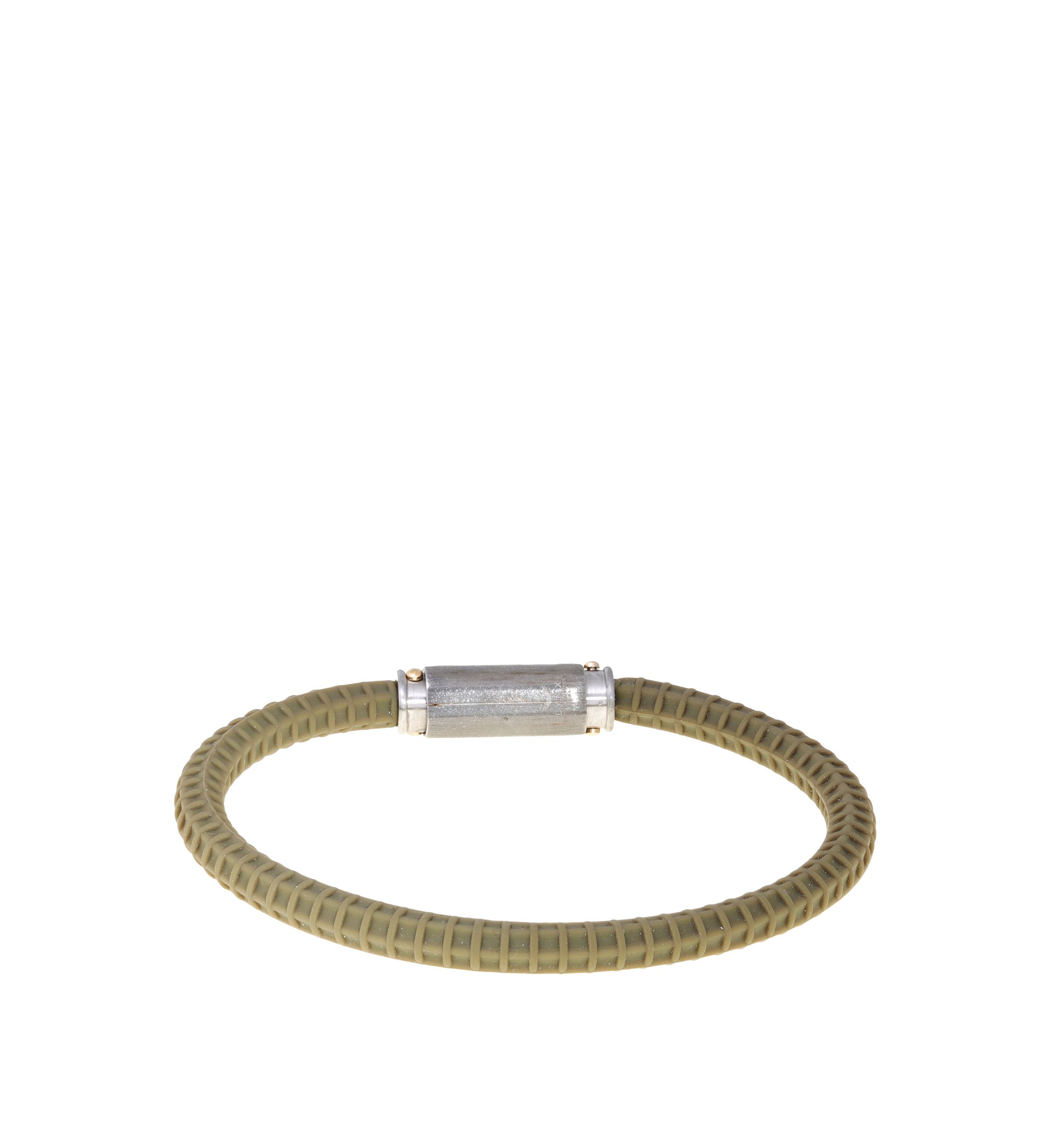 Damascus Steel and Green Silicone Bracelet with Gold Tone Ion Plating