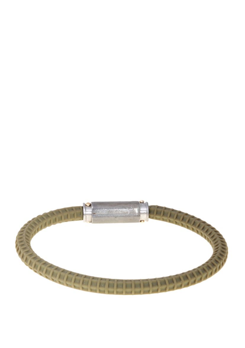 Damascus Steel and Green Silicone Bracelet with Gold Tone Ion Plating