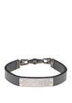 Damascus Steel and Black Leather Bracelet with Gold Ion Plating