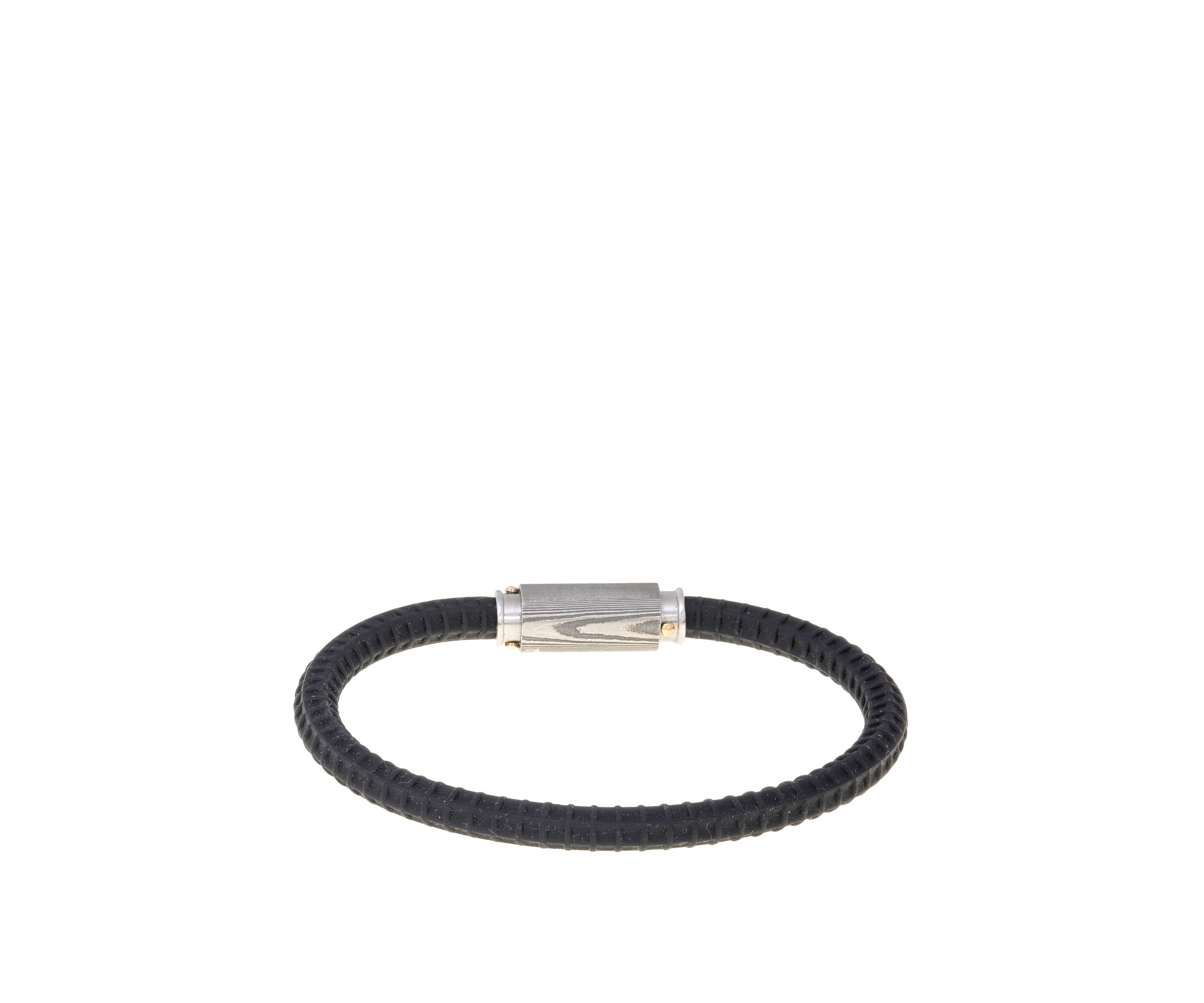 Damascus Steel and Silicone Bracelet with Gold Tone IP Black