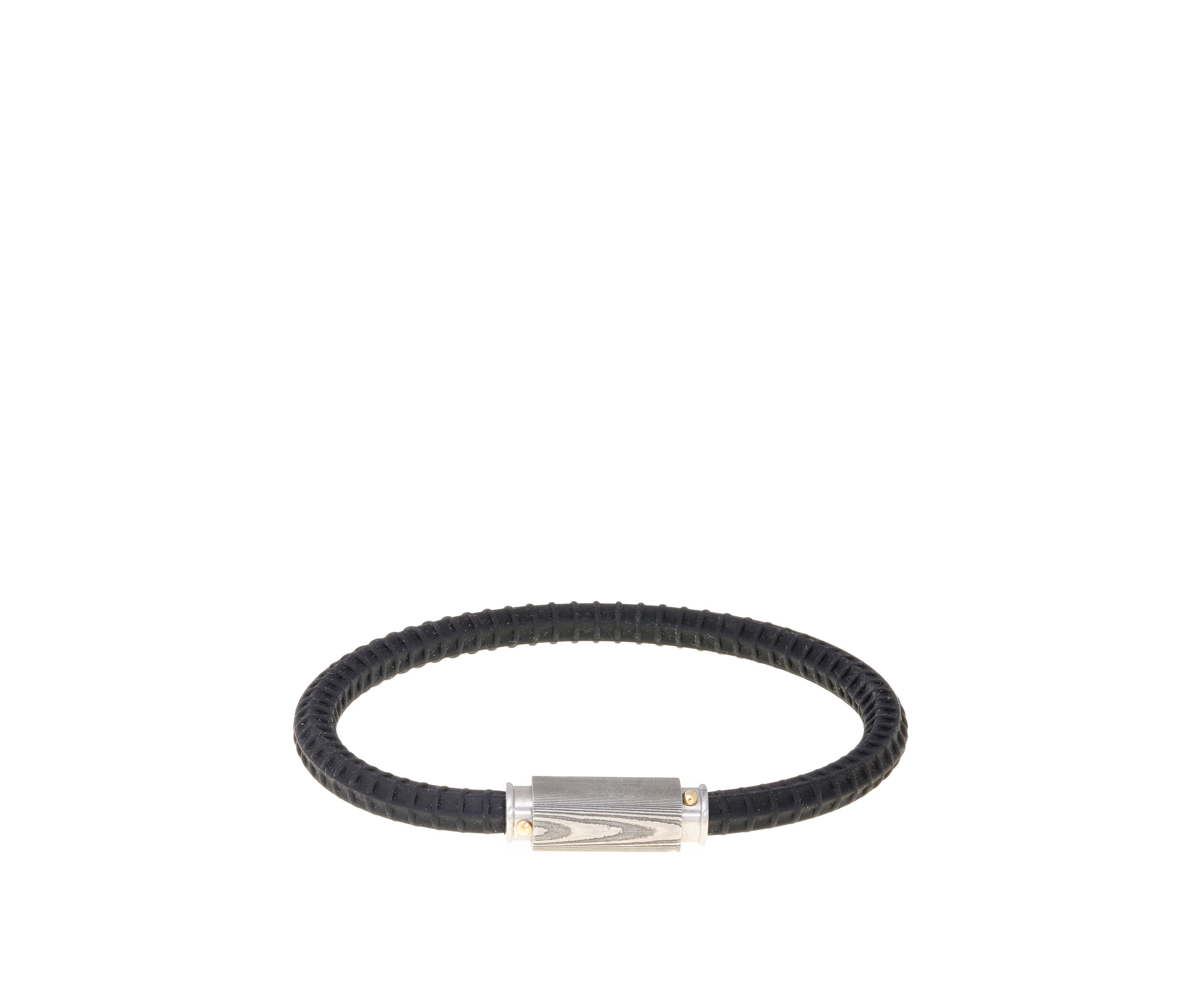 Damascus Steel and Silicone Bracelet with Gold Tone IP Black