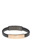 Damascus Steel and Leather Bracelet with Black and Gold Tone IP