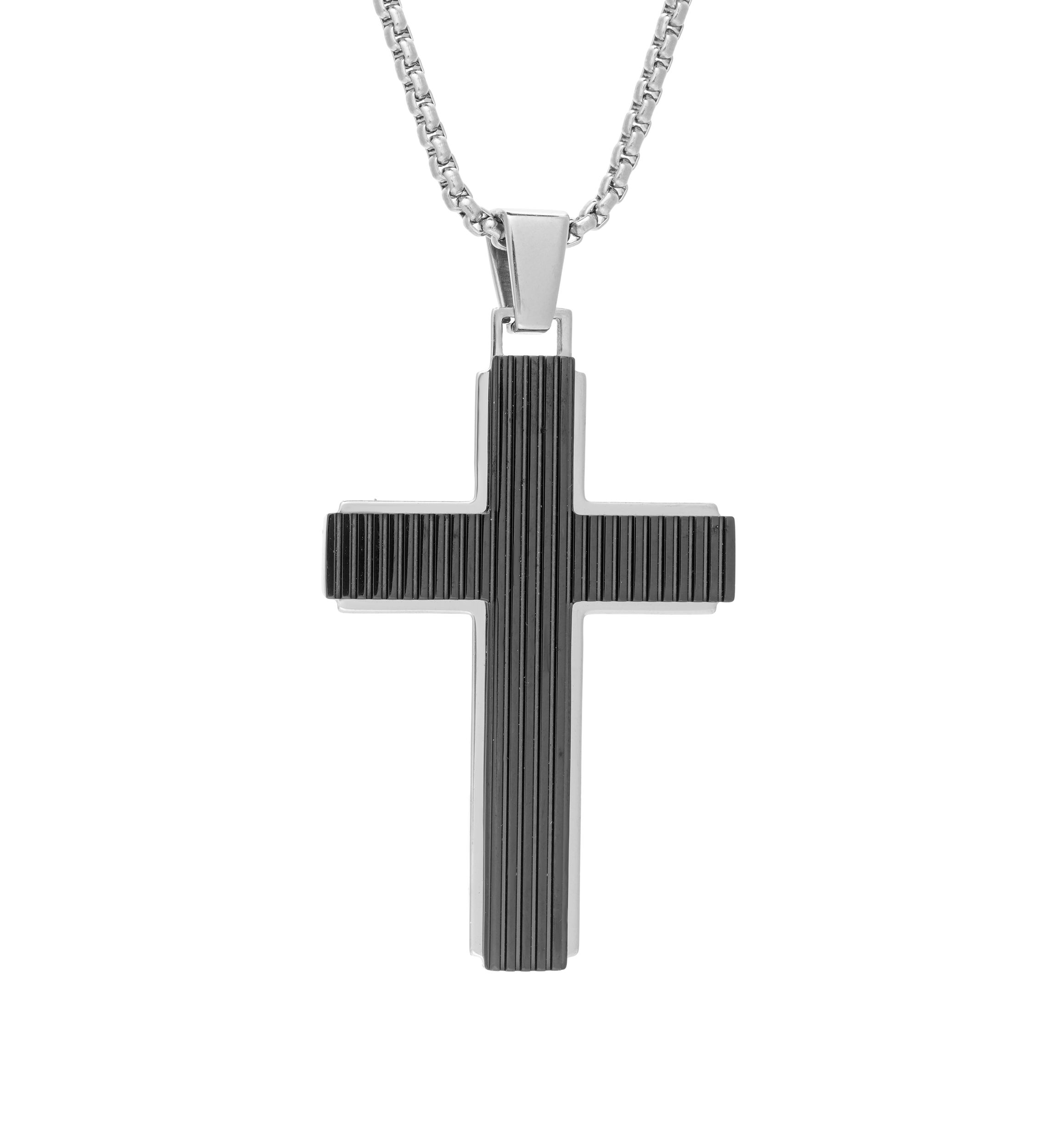 Stainless Steel Cross Pendant on Round Box 24 Inch Chain
