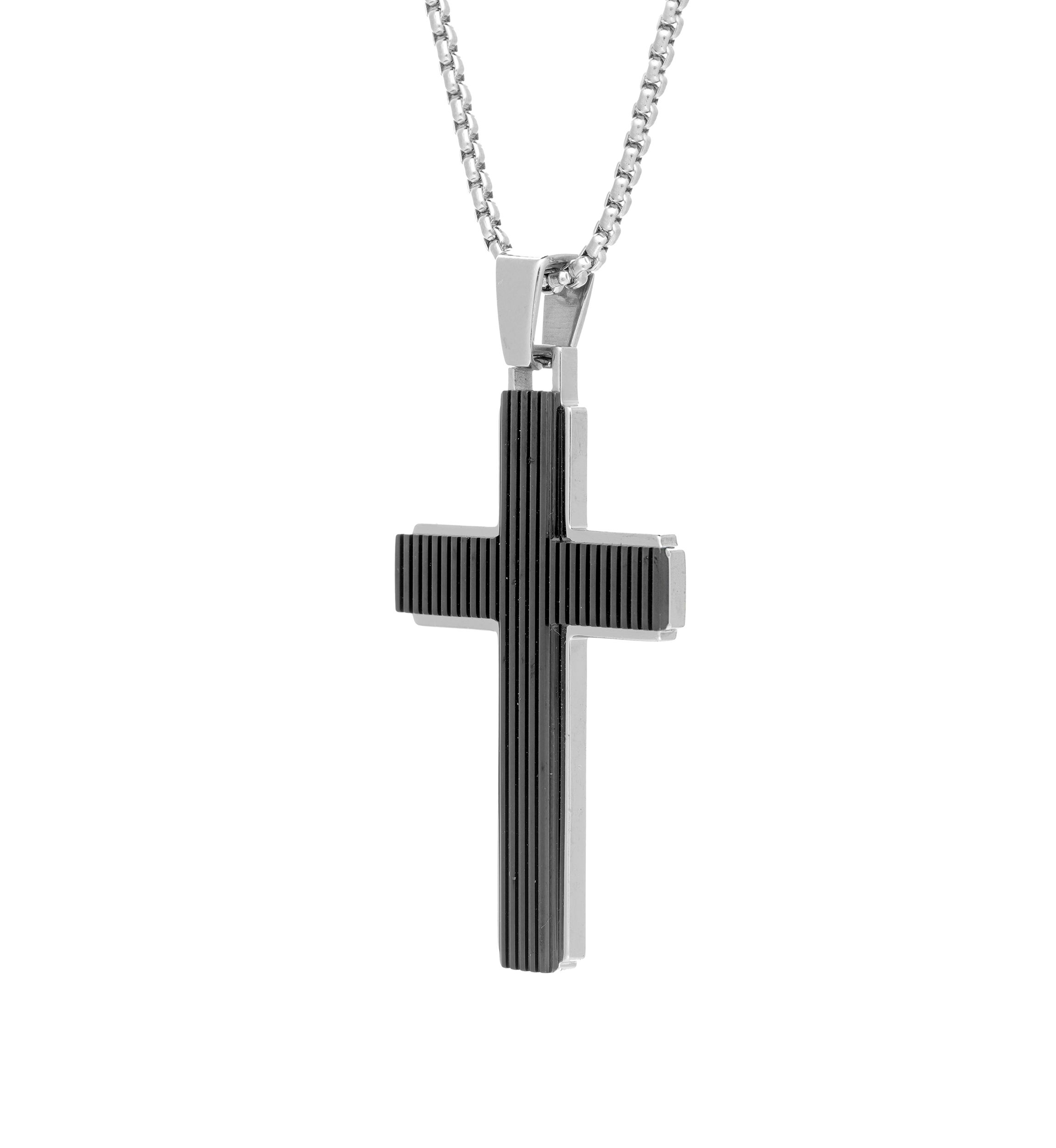 Stainless Steel Cross Pendant on Round Box 24 Inch Chain