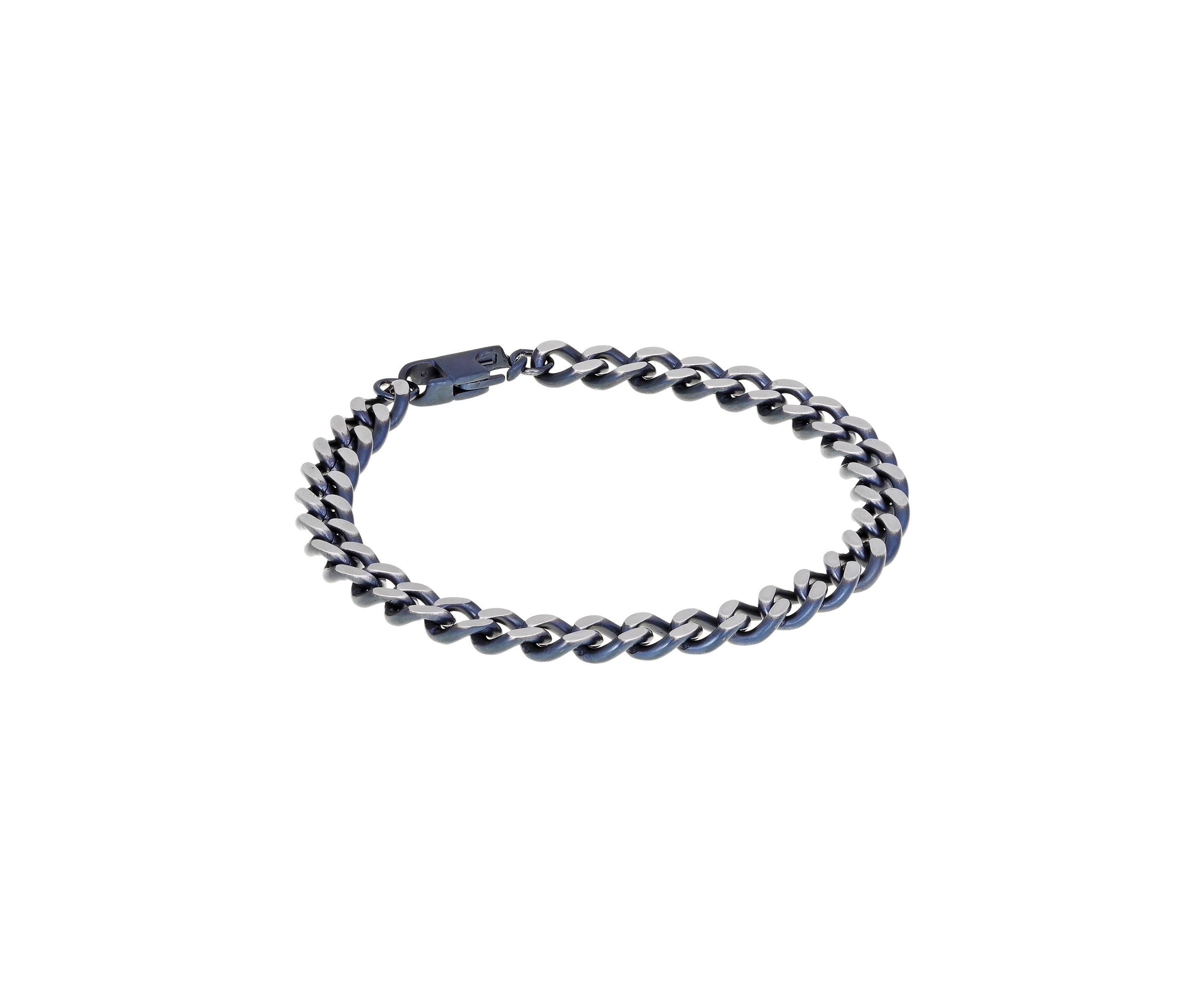 Stainless Steel 7 Millimeter Curb Chain Bracelet with Two-Tone Gray Ion Plating, 8.5 Inch