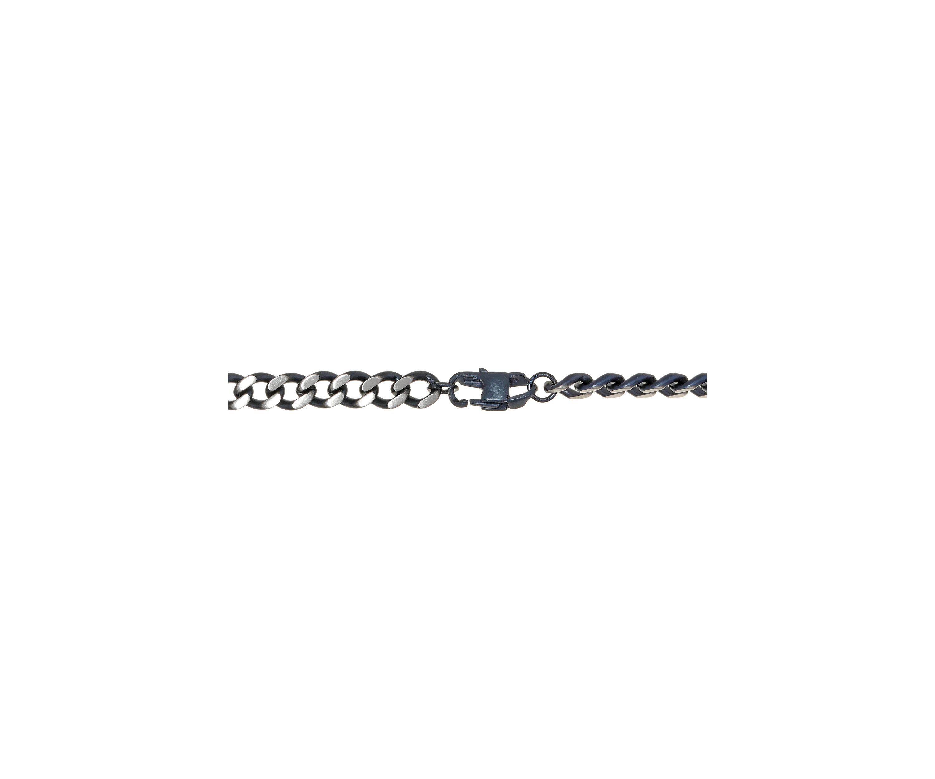 Stainless Steel 7 Millimeter Curb Chain Bracelet with Two-Tone Gray Ion Plating, 8.5 Inch
