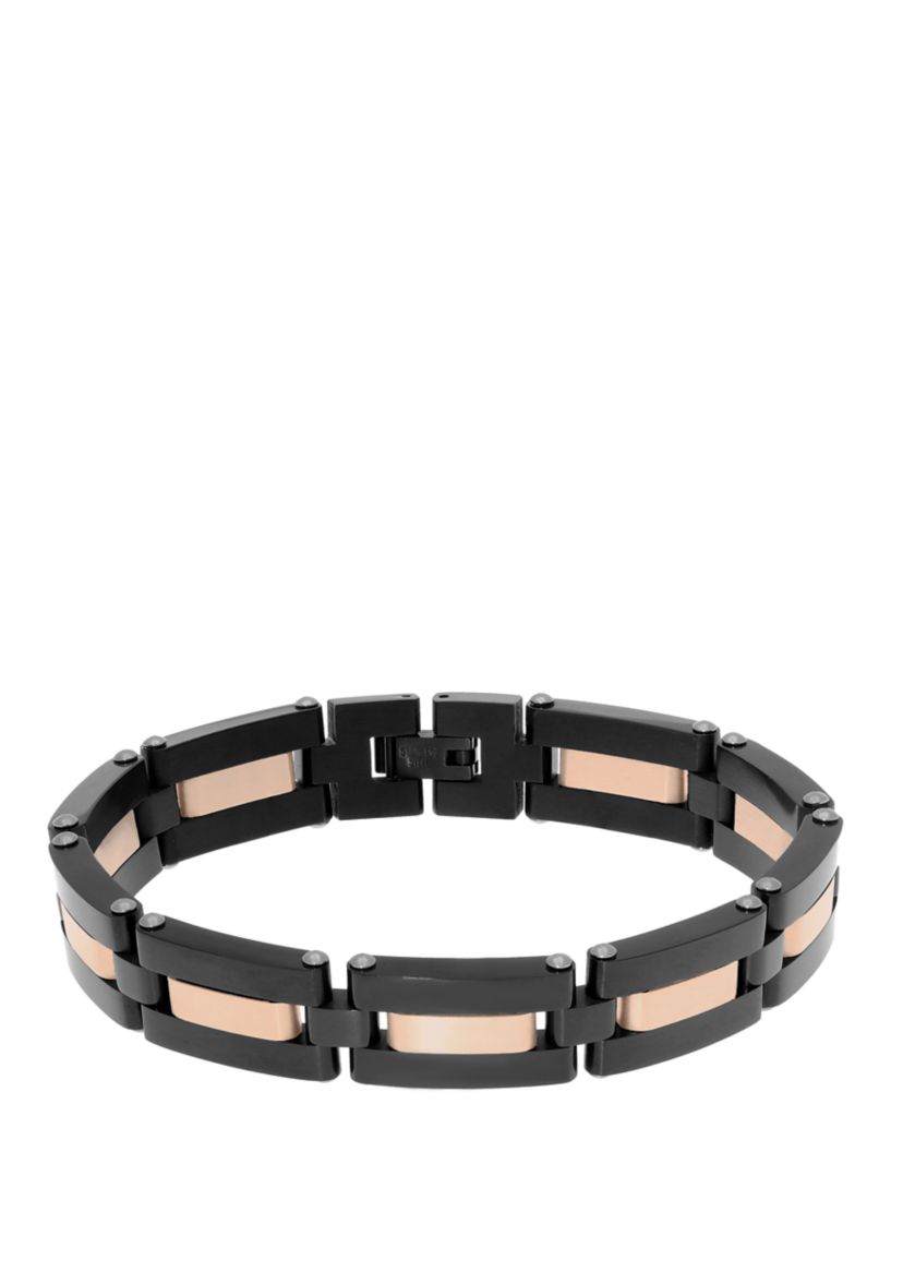 Stainless Steel Bracelet with Black & Rose IP Plating