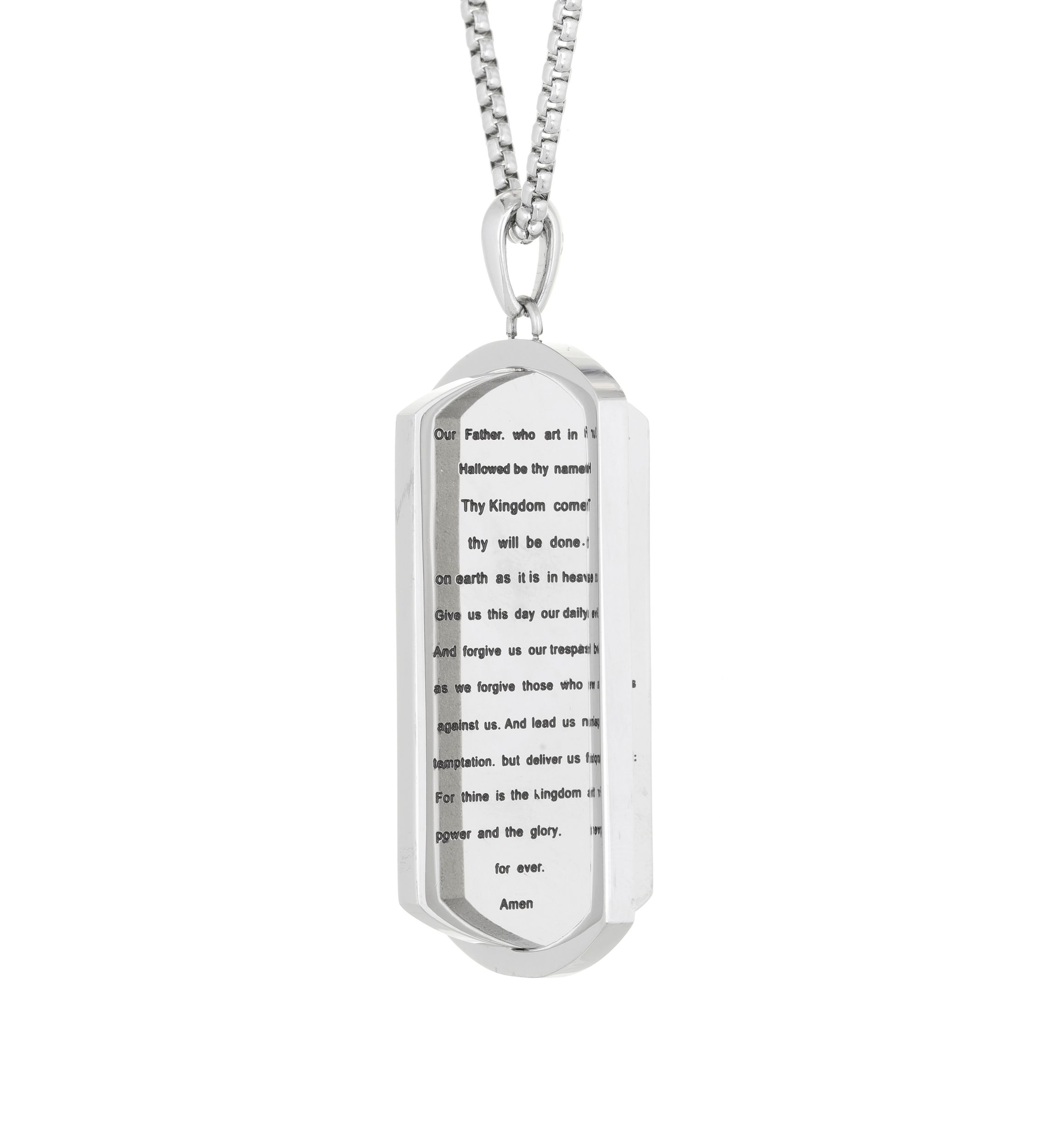 1/10 ct. t.w. Cubic Zirconia Stainless Steel Reversible Lords Prayer Dog Tag Pendant with 24 Inch Chain